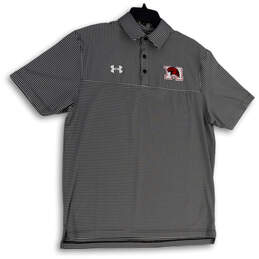 Mens Black Gray Striped Short Sleeve Spread Collar Golf Polo Shirt Size M