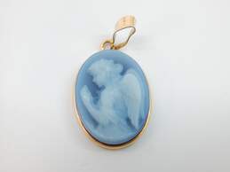 14K Yellow Gold Carved Blue Agate Angel Cameo 1.6g
