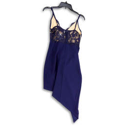 Womens Blue V-Neck Lace Spaghetti Strap Asymmetric Hem Bodycon Dress Size S alternative image