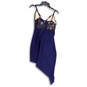 Womens Blue V-Neck Lace Spaghetti Strap Asymmetric Hem Bodycon Dress Size S image number 2
