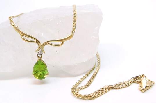 14K Yellow Gold Peridot & Diamond Accent Pendant Necklace 3.9g image number 2