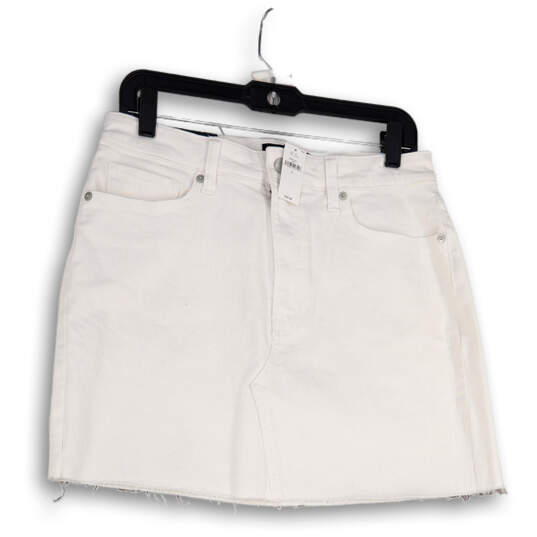 NWT Womens White Denim Pockets Flat Front Stretch Mini Skirt Size 8 image number 3