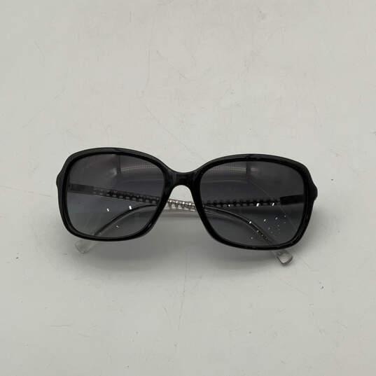 Womens 532711 Black Glitter Crystal Tortoise Shell Rectangular Sunglasses image number 2