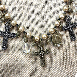 Designer Brighton Gold-Tone Chain Pearl Adjustable Cross Charm Necklace alternative image