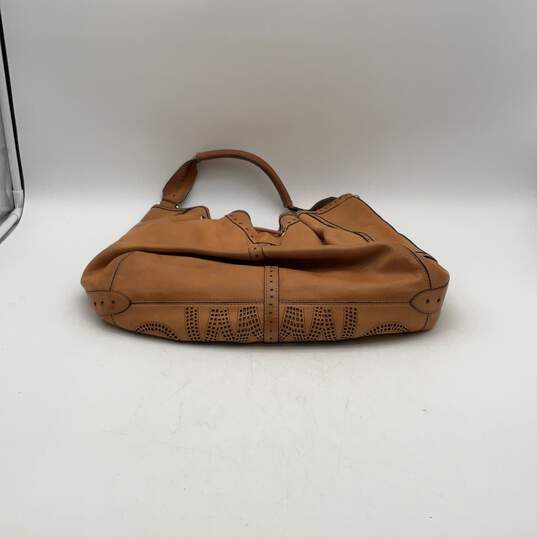 Cole Haan Womens Tan Swirl Pattern Leather Handle Zipper Pocket Hobo Bag Purse image number 2