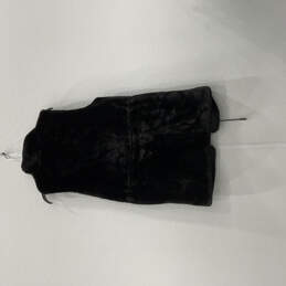 Womens Black Faux Fur Sleeveless Drawstring Open Front Vest Size Small alternative image
