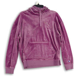 Womens Purple Velour Long Sleeve Drawstring Pullover Hoodie Size Large
