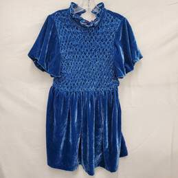 NWT Free People WM's Gum Drop Blue Velvet Mini Dress. Size L