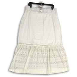 NWT Womens White Argyle Lace Elastic Waist Pull-On Maxi Skirt Size Large