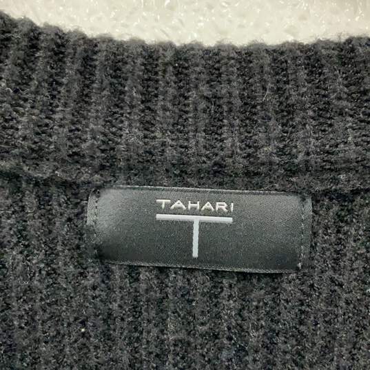 Tahari Womens Black Knitted Crew Neck Long Sleeve Pullover Sweater Shirt Size XS image number 2