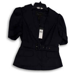 NWT Womens Black Notch Lapel Short Pockets Sleeve Belted Blazer Size M
