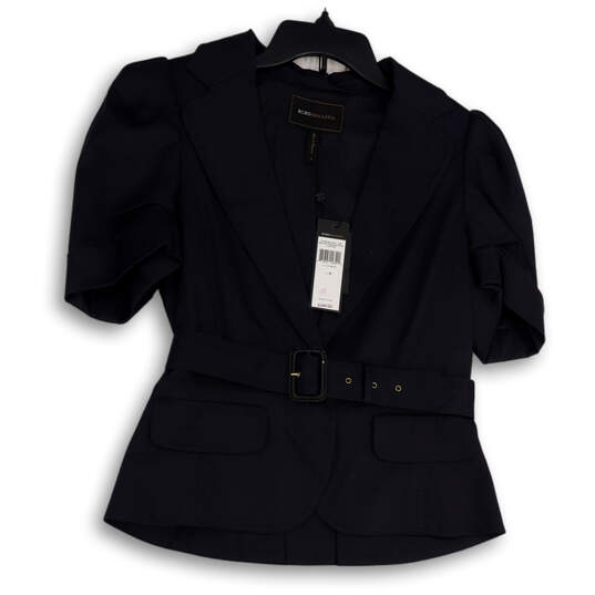 NWT Womens Black Notch Lapel Short Pockets Sleeve Belted Blazer Size M image number 1