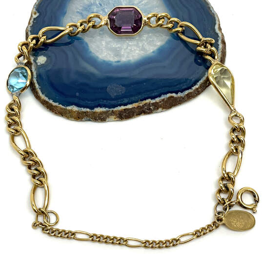 Designer Kirks Folly Gold-Tone Crystal Cut Stone Curb Link Chain Bracelet image number 2