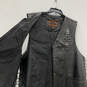 Mens Black Leather Patches Side Laces Pockets Snap Biker Vest Size 54 image number 4