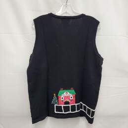 NWT VT Quacker Factory WM's Christmas Holiday Embroidered Black Knit Vest Size M alternative image