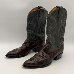 Tony Lama Mens Orange Brown Pointed Toe Cowboy Western Boots Size 6