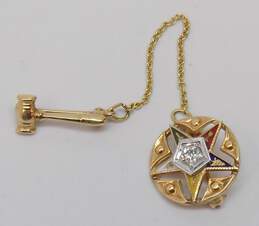Vintage 14K Yellow Gold 0.10 CT Diamond Masonic Star & Gavel Pin 2.6g