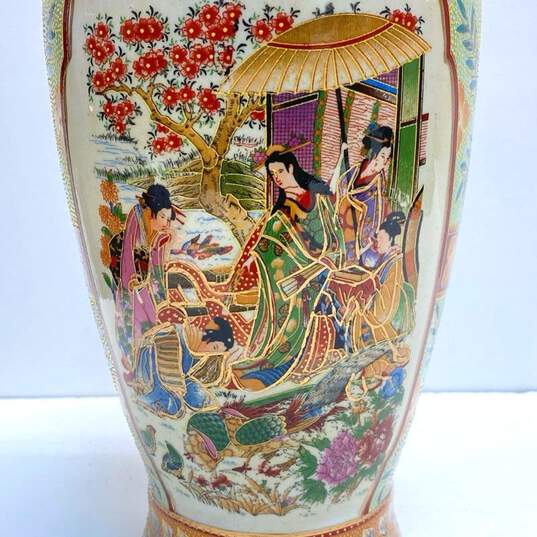 Oriental Porcelain 13.5 inch Tall Decorative Set of 2 Table Top Jars /Vases image number 3