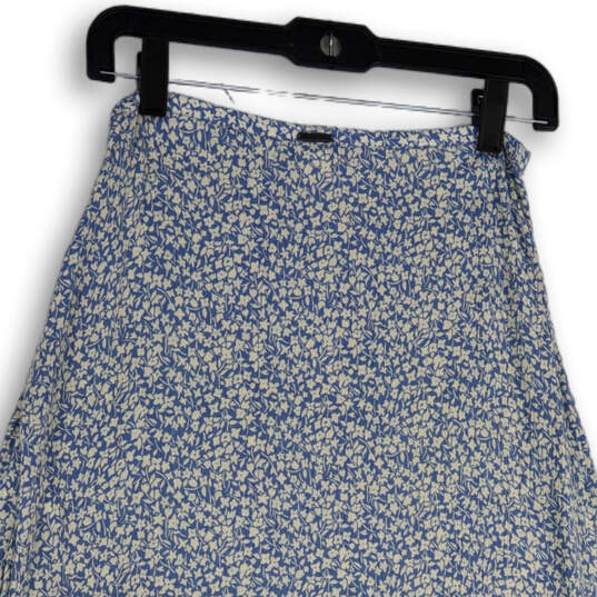 Womens Blue White Floral Flat Front Side Zip Midi Flare Skirt Size 26 image number 4