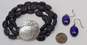 Artisan 925 Lapis Lazuli Cabochon Oval Drop Earrings & Hammered Discs Toggle Lava Rock Multi Strand Bracelet 57.2g image number 2