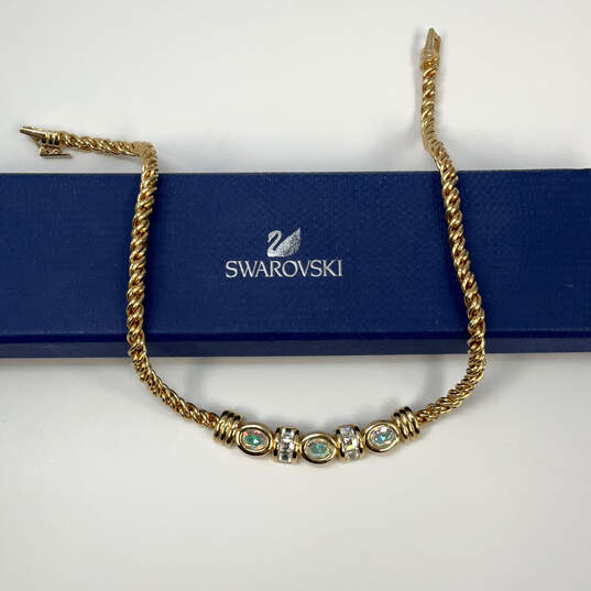 Designer Swarovski Gold-Tone Crystal Clear Cut Barrel Chain Necklace image number 3