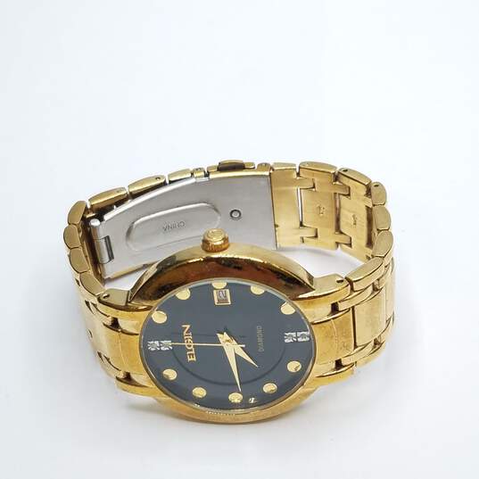 Elgin Diamond 39mm Case Unisex Gold Tone Stainless Steel Quartz Watch image number 3