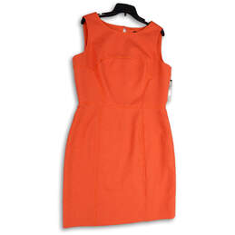 NWT Womens Orange Sleeveless Key Hole Back Zip Shift Dress Size 14