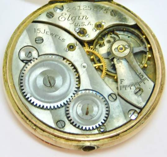 Antique Elgin 10K Gold 24125275 15 Jewels Open Face Pocket Watch 15.2g image number 4