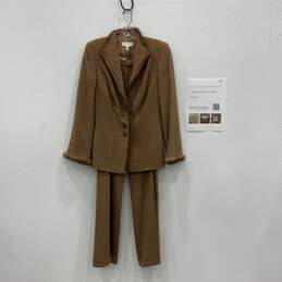 Womens Brown Single Breasted 2 Piece Suit Pants Set Size 34/40 W/ COA