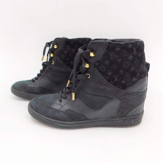 Louis Vuitton Black Monogram Nubuck Calf Leather & Suede Cliff Top Wedge  Men's Sneakers Size 39 EU with COA