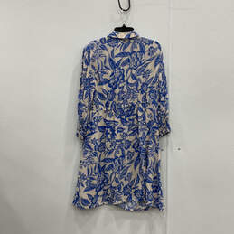 Womens Blue White Floral 3/4 Sleeve Collared Button Front Shirt Dress Sz L alternative image