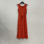 NWT Womens Orange Sleeveless Eyelet Round Neck Belted Maxi Dress Size XS image number 1