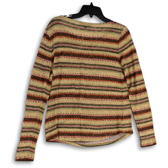 Womens Multicolor Striped Long Sleeve Round Neck Pullover Blouse Top Size L image number 2