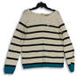 NWT Womens Black White Striped Round Neck Long Sleeve Pullover Sweater Sz L image number 1