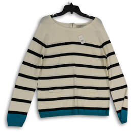 NWT Womens Black White Striped Round Neck Long Sleeve Pullover Sweater Sz L