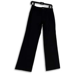 Womens Black Flat Front Slash Pockets Straight Leg Dress Pants Size 2R