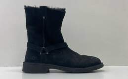 UGG Black Suede Shearling Ankle Zip Boots Shoes Size 7.5 B