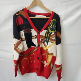 The Eagle's Eye Ramie/Cotton Button V-Neck Holiday Sweater Size L