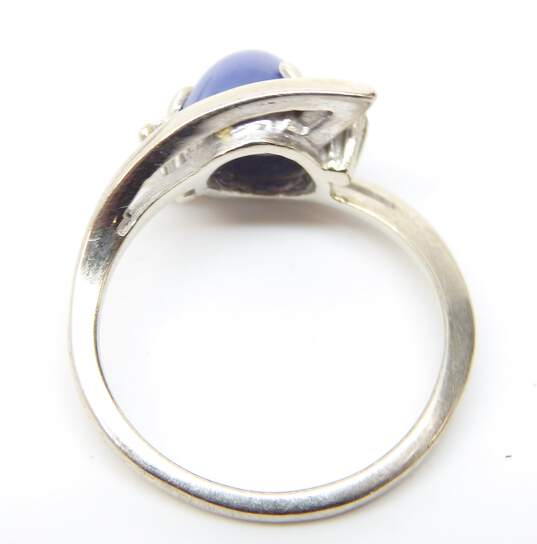 Vintage 10K White Gold Star Sapphire & Clear Quartz Accented Ring 2.9g image number 4