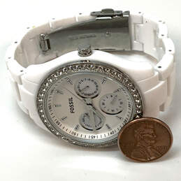 Designer Fossil ES-1967 Silver-Tone Rhinestone Round Dial Analog Wristwatch alternative image