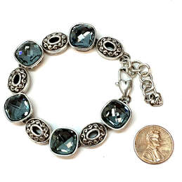 Designer Brighton Silver-Tone Blue Crystal Stone Engraved Chain Bracelet alternative image