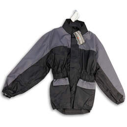 NWT Womens Gray Black Long Sleeve Flap Pocket Full-Zip Rain Jacket Size XS