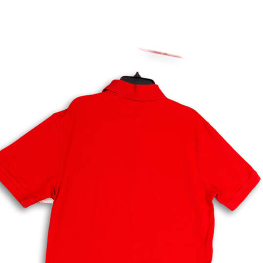 Mens Red Spread Collar Short Sleeve Side Slit Polo Shirt Size Large image number 3