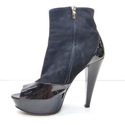 Sergio Rossi Baltimora Black Patent Leather Suede Peep Toe Zip Ankle Heel Boots Size 39 alternative image