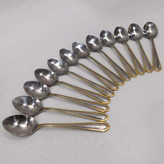 Vintage Hampton Silversmiths Stainless Gold Accent Edge 196 Flatware Set for 12 image number 9