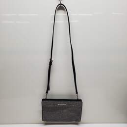 MICHAEL KORS Black Metallic Silver Fabric Crossbody Clutch Bag