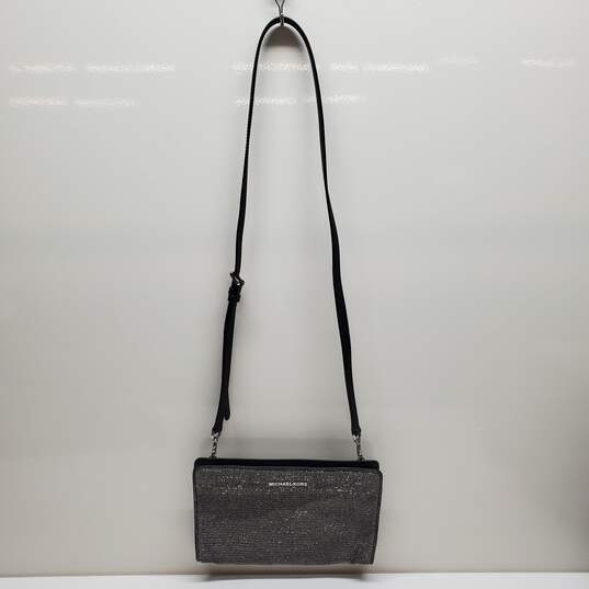 MICHAEL KORS Black Metallic Silver Fabric Crossbody Clutch Bag image number 1