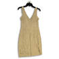 Womens Beige Lace Wide Strap Surplice Neck Back Zip Sheath Dress Size 4 image number 2