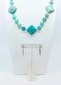 Artisan 925 Turquoise Squares Ball & Granulated Beaded Statement Necklace & Stamped Geometric Hoop Earrings 80g image number 1