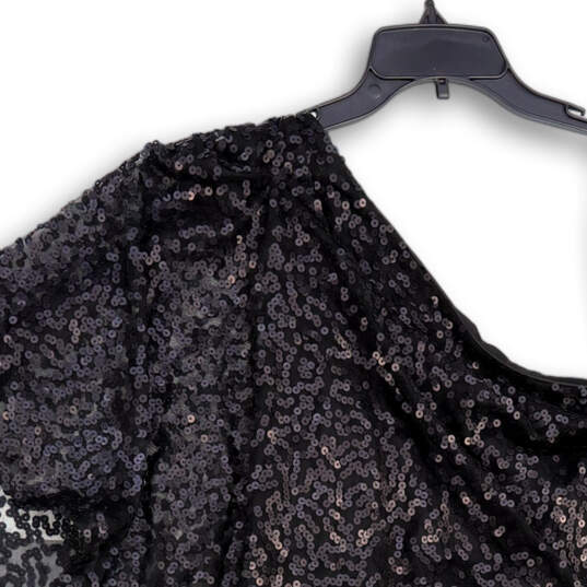 Womens Black Sequin One Shoulder Flutter Sleeve Pullover Mini Dress Size 12 image number 3